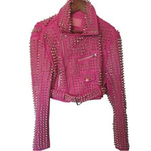 Pink spike moto jacket